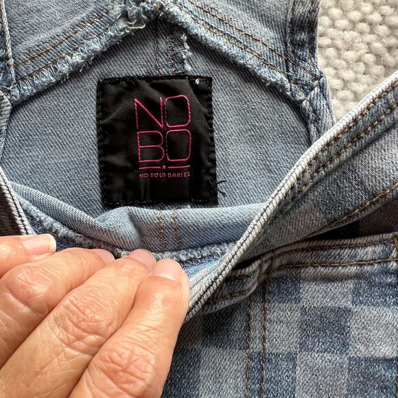 No Boundaries Checkered Denim Shortalls Overalls Junior Size XL 15-17 Re… - Picture 9 of 15